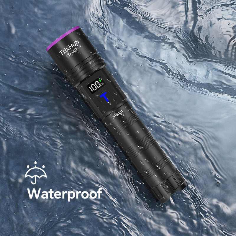 365nm Black Light Flashlight, UV Flashlight Rechargeable with LCD Display, Powerful Ultraviolet Lights for Pet Urine Detection, Resin Curing, Rockhounding, Scorpion, Uranium Glass, A/CLeak