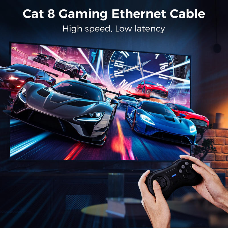 Cat 8 Ethernet Cable 50FT, High-Speed Braided Internet Cable Network Cord with Gold Plated RJ45 Connector 40Gbps 2000Mhz Heavy Duty LAN Cable Shielded Indoor