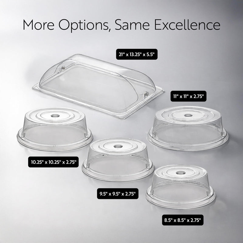 Restaurantware Cater Tek 11 Inch Polycarbonate Plate Cover 1 Shatterproof Dish Cover - Microwavable Endures Up To 210F Clear Plastic Splatter Cover With Finger Hole For 11 Inch Plates 1 Count 11"