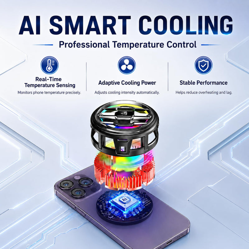 Cyberix Magnetic Phone Cooler for iPhone with AI Temperature Control | Rapid Cooling, LED Temperature Display, 6 RGB Light Modes, Ideal for Gaming, Photography, and Live Streaming