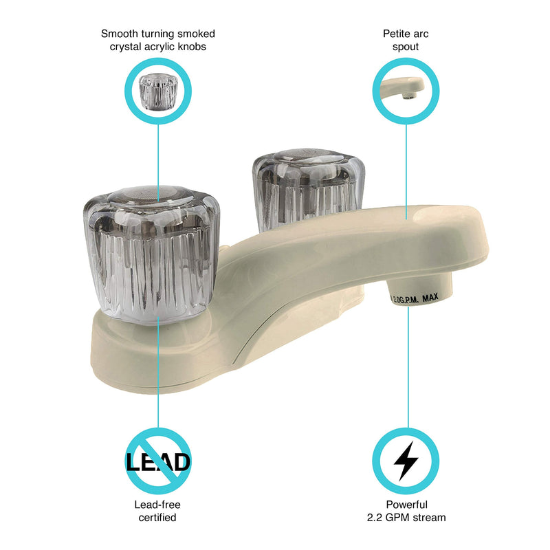 Dura Faucet DF-PL700S-BQ RV Bathroom Faucet with Smoked Acrylic Knobs (Bisque Parchment) Bisque Parchment