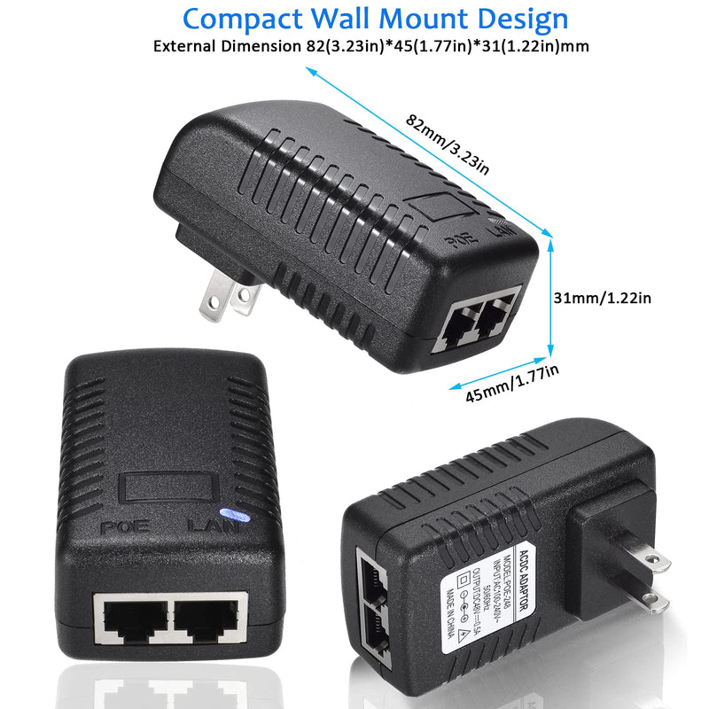 48V 24W 0.5A PoE Power Adapter Supply Injector Ethernet with US Wall Plug, IEEE 802.3af Compliant, 10/100Mbps, for IP Voip Phones Cameras PoE Devices, 2Pack