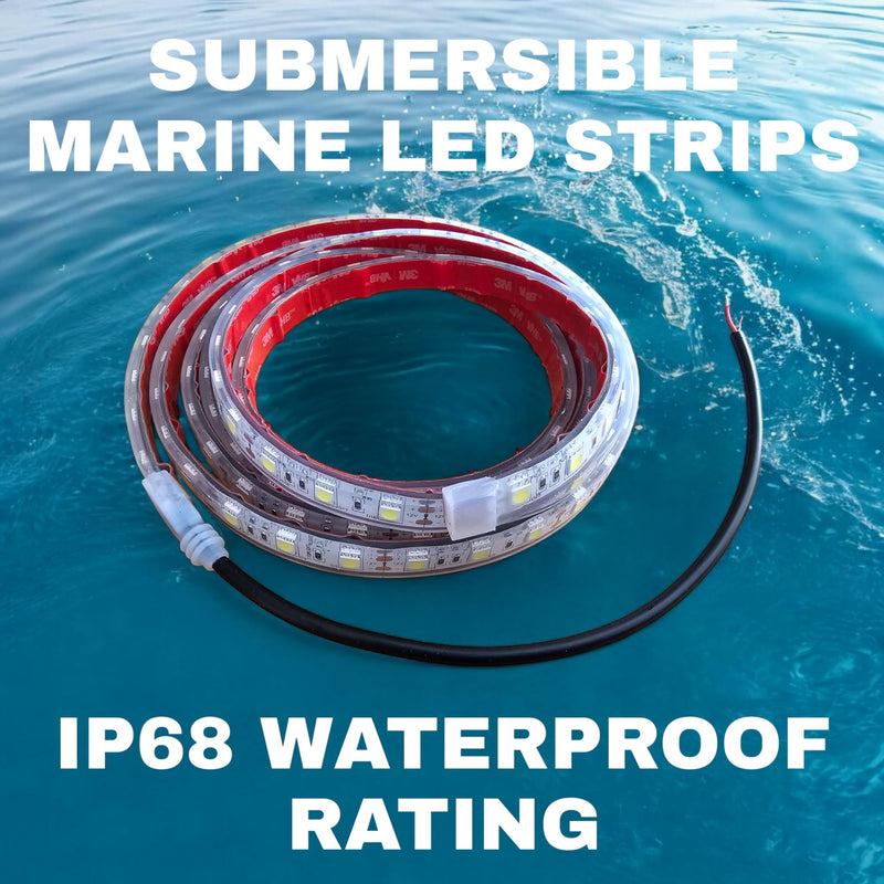 Marine Submersible LED Light Strip 12V 4ft Blue, Rope Lights, Waterproof Boat Lights