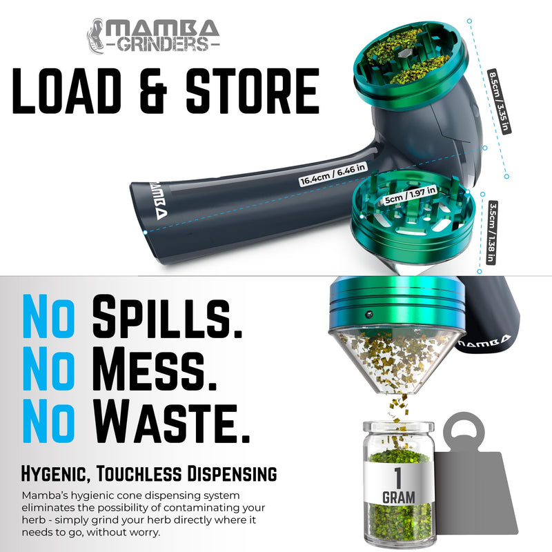 Mamba Original 1g Gray USB Electric Herb Grinder. Small Portable Metal Herbal Grinder Machine & Spice Mill for the Kitchen Anchor Gray & Green