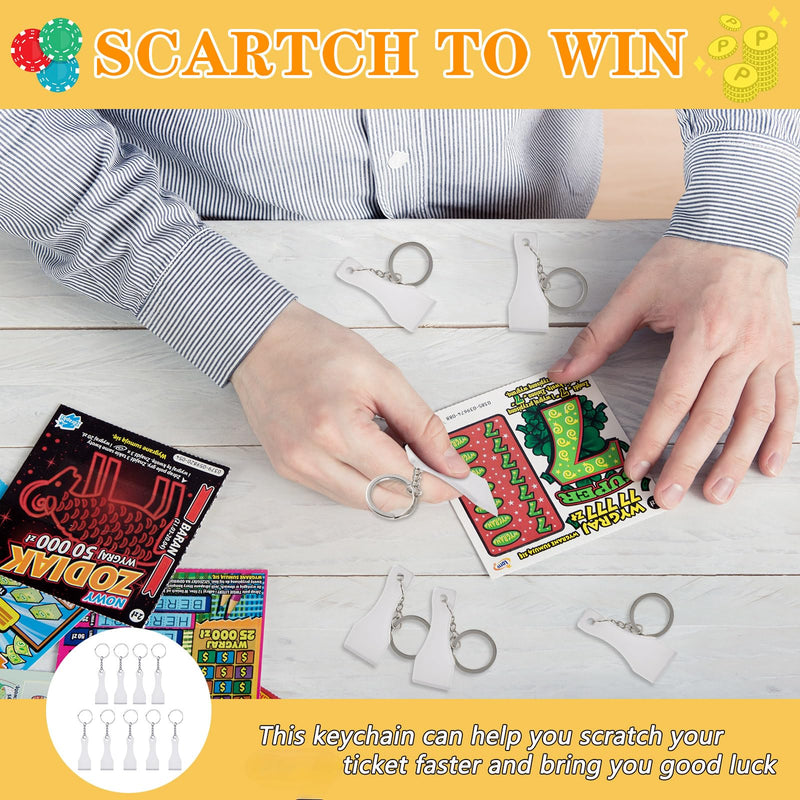 50 Pcs Scratcher Tool Plastic Scraper Tool Keychain Scoop Shape Lotto Scratcher Keyring Gambler Lucky Gift for Tickets Stickers Labels Films Sublimation Multifunction