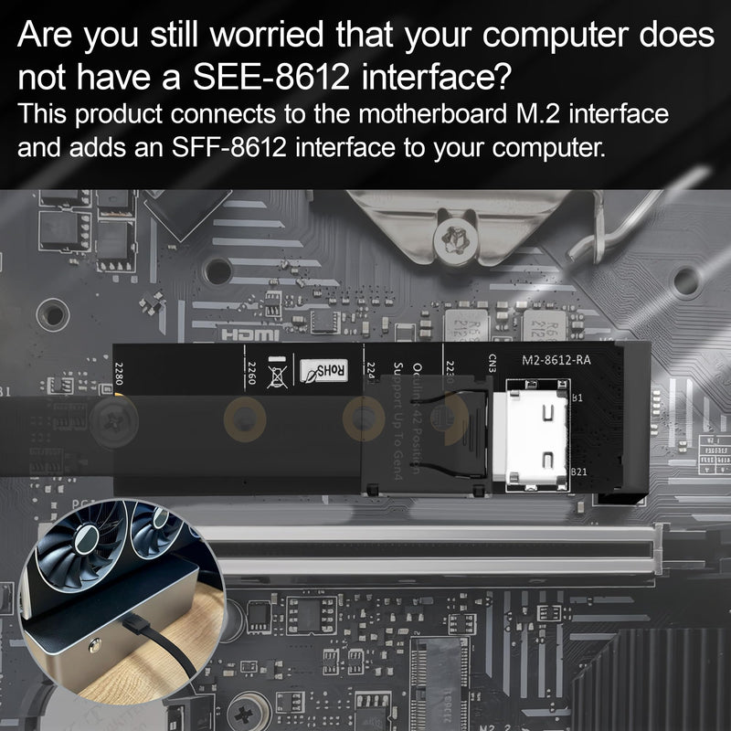 M.2 NVMe M-Key to OCuLink SFF-8611/SFF-8612 PCIe 4.0 x4 Adapter, Vertical 2280 NGFF SlimSAS Converter, Gen4 Expansion Card for Mini ITX, NUC, Desktop PC, Server U.2 NVMe SSD (Model C)