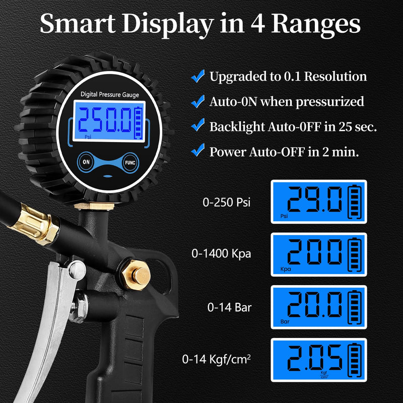 Digital Bike Tire Pressure Gauge, Presta Valve Adaptor, Schrader to Presta Valve Adapter for Air Compressor, Schrader Valve Adapter, Easiest Use Presta and Schrader Air Compressor Tool Presta & Schrader Valve Adapter