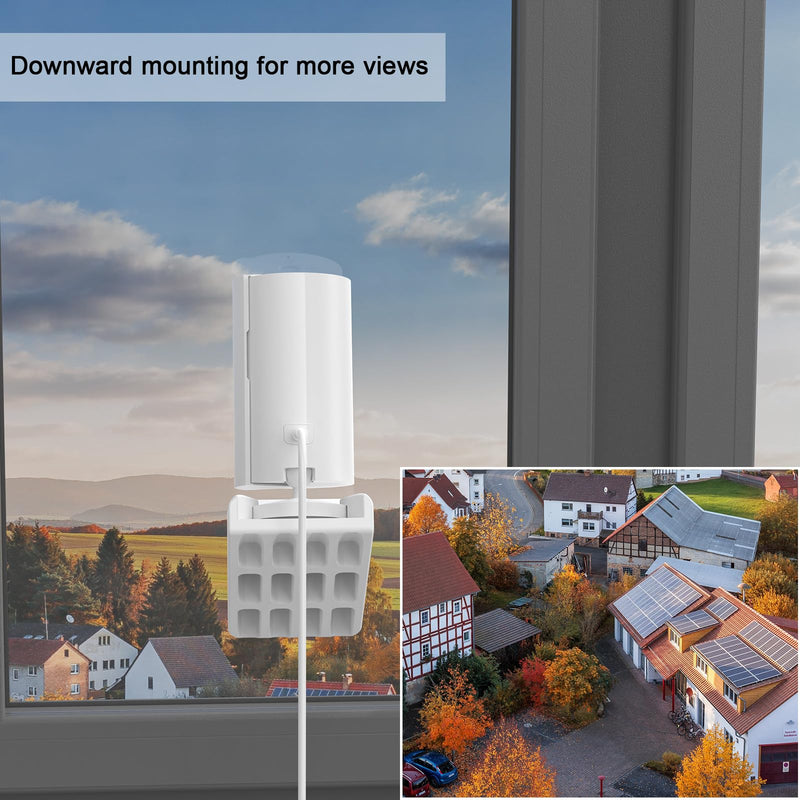 MSAFF® Adhesive Window Mount for Indoor Camera (2nd Gen/1st Gen) | No Drill 20° Tilt Bracket - Anti Glare for Glass to Enhance Front Yard, Driveway & Night Vision Coverage Security Camera White