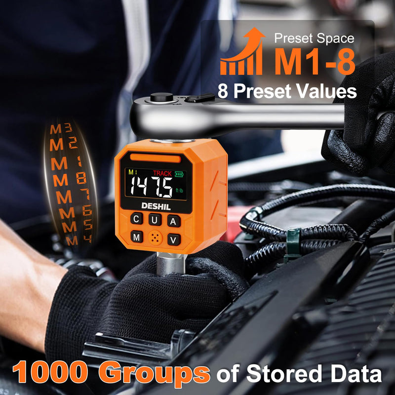 DESHIL 1/2" Digital Torque Adapter Set, 7.4-147.5 Ft.lb/10-200 N.m Digital Torque Wrench Adapter with Buzzer & LED Alert, 1000 Data Storage, 8 Preset Values for Automotive Car Motorcycle Repair 7.4-147.5 Ft-lb/10-200 Nm