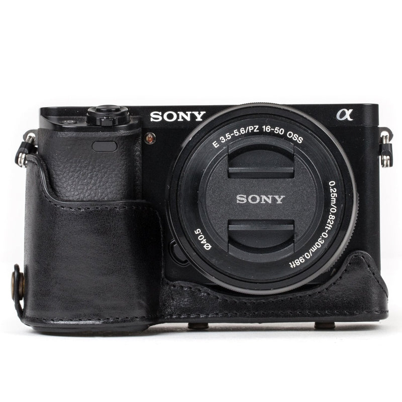 MegaGear Ever Ready Genuine Leather Camera Case and Bag for Sony Alpha A6300, A6000 (16-50 mm) (Black) One Size Black