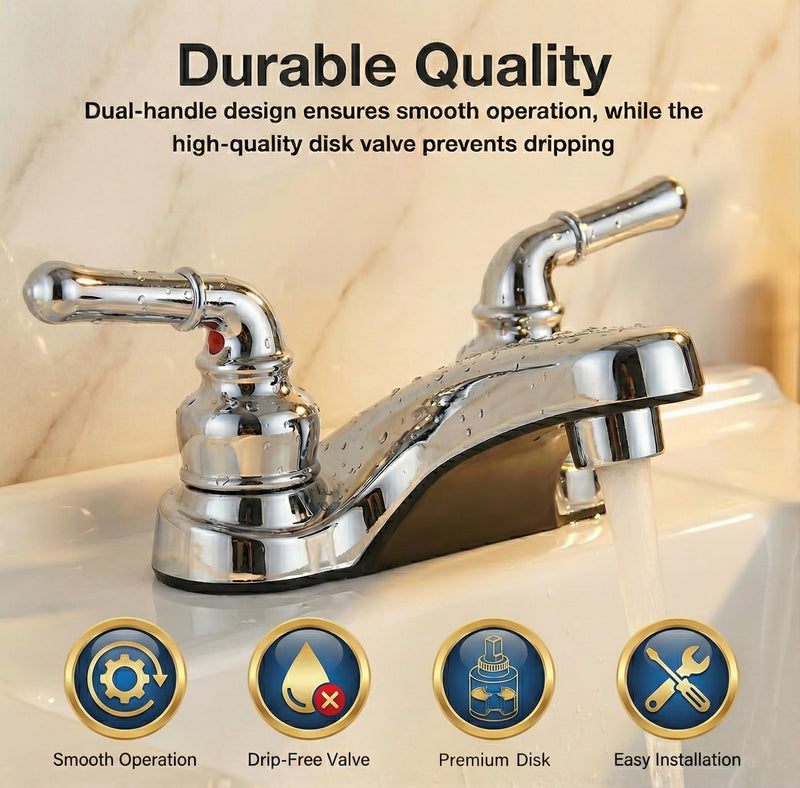 Pacific Bay Lynden Bathroom Sink Faucet, Plated ABS (Chrome) 2 Pack | Metallic-plated ABS sink faucet - lightweight, rustproof, and easy to install. Plated ABS plastic (not metal). Polished Chrome