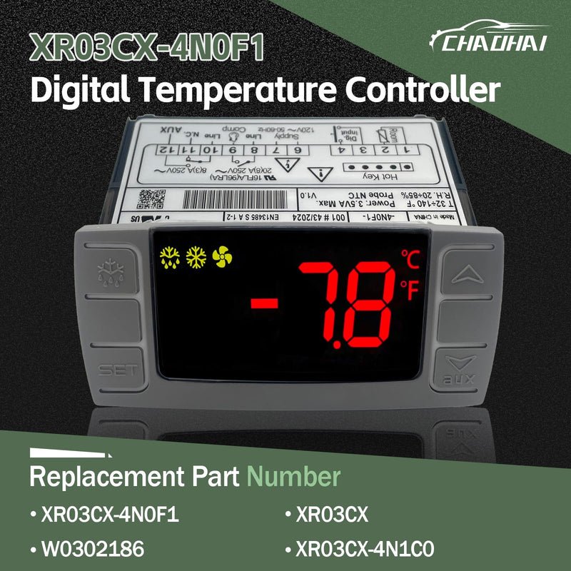 XR03CX-4N0F1 Temperature Controller with Sensor Probe, 120V Thermostat Controller Compatible with Dixell Temperature Controller Fit for Refrigerators/Freezer Replace # XR03CX, W0302186, XR03CX-4N1C0 XR03CX-4N0F1