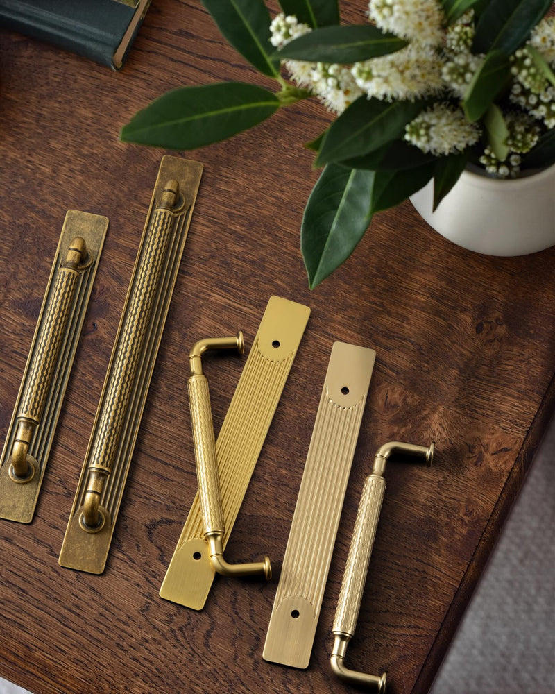 Goo-Ki Champagne Bronze Cabinet Pulls with Backplate, Solid Zinc Alloy Kitchen Drawer Handles, Crest Wave Decorative Plate Cabinet Hardware, 7.6 Inch (192mm) Hole Center, 2 Pack 7.6'' Hole Centers Pulls With Crest Wave Backplate