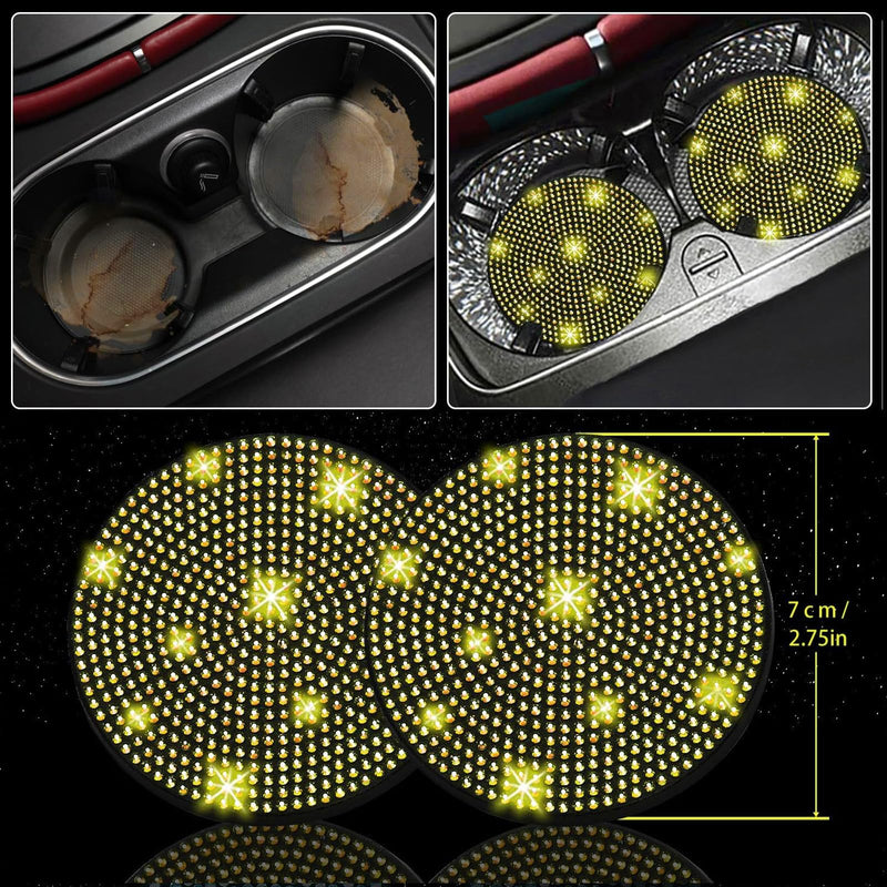NBTEPEM 30 Pcs Yellow Bling Car Accessories Set for Women, Steering Wheel Cover Set, Bling Console Cover, Seat Belt Cushion, Shift Knob Cushion, Cup Holder Coaster, Rhinestone Car Hanging Accessories Yellow Diamond