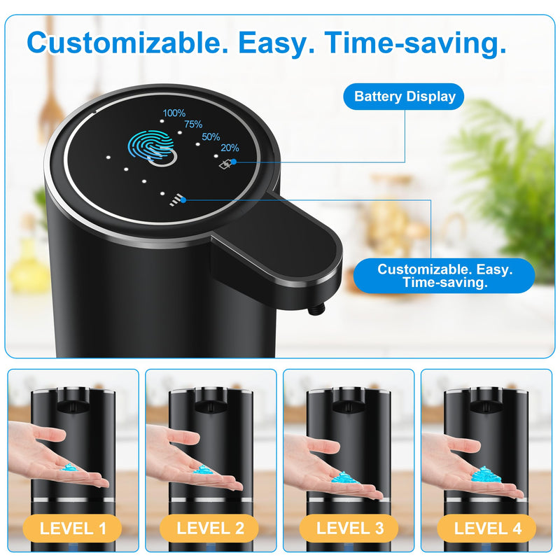 Automatic Soap Dispenser Touchless Automatic Liquid Soap Dispenser 4 Adjustable 1200mAh Soap Dispensing Levels Wall Mount for Kitchen and Bathroom Black Gel