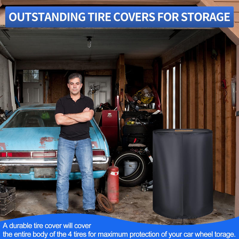 Large Tire Covers for Storage，Durable 420D Tire Storage Bag Waterproof Outdoor Indoor,Universal Tyre Dust Protective Cover with Waterproof Zipper,Air Vent (Holding 4 Tires Within 32 Inch Diameter)