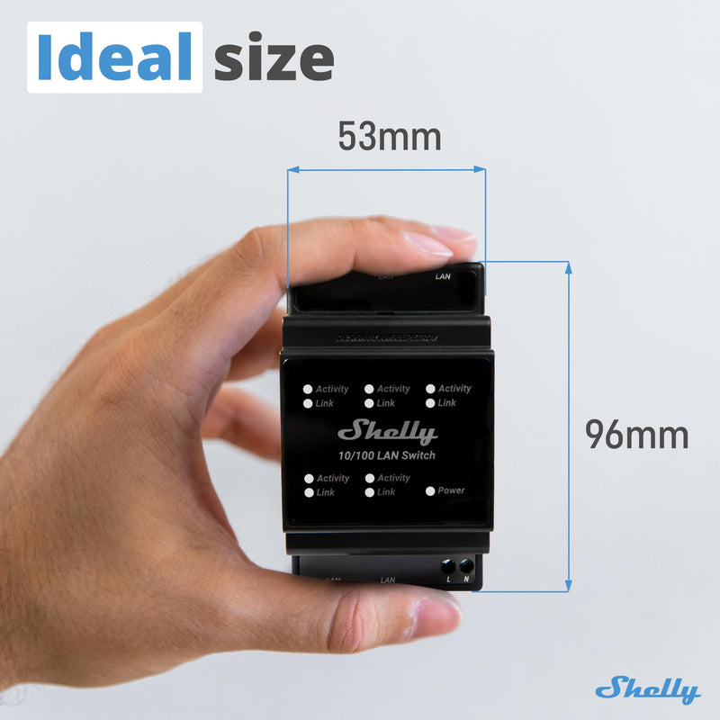 Shelly LAN Switch | 5 Port RJ45 10/100 Mbps Fast Ethernet Switch | DIN-Mountable | Fanless | Plug & Play | Energy-Saving | Easy Installation & Configuration | No Additional Adapter Required