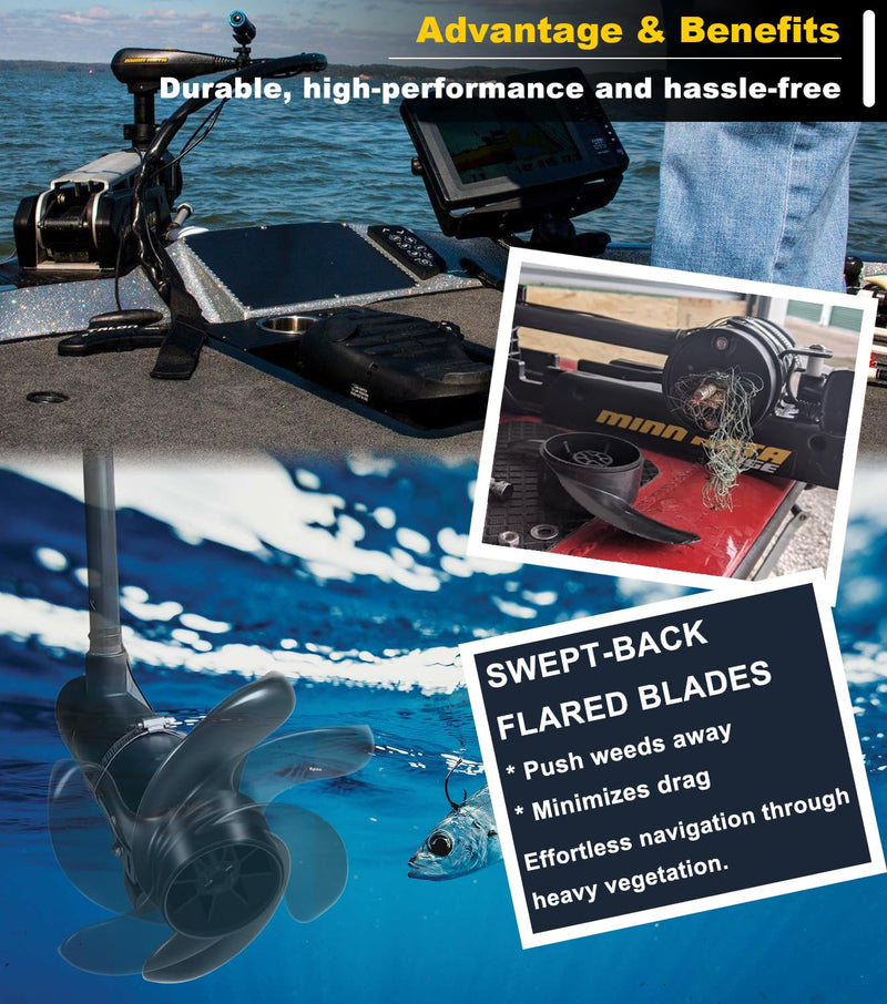 MKP-38 Weedless Wedge 2 Prop & Eliminator Trolling Motor Prop Nut For Minn Kota 112 lb Thrust 4-1/2" Motors, 1865023 Trolling Motor Prop for Minn Kota Ulterra, Fortrex, Terrova, Riptide, Ultrex 112