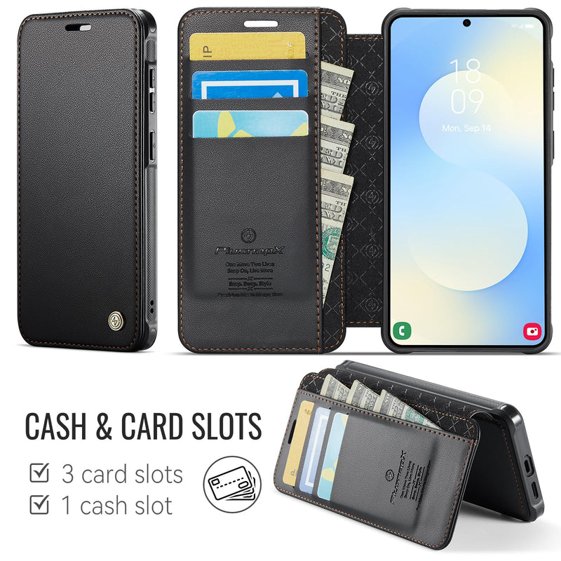 for Galaxy S24 Slim Wallet Case Compatible with Magsafe, Black | RFID Blocking Card Holder, Wireless Charging, Magnetic Closure, Shockproof, PU Leather, Phone Cover for Samsung Galaxy S24 Samsung Galaxy S24 - 6.2"
