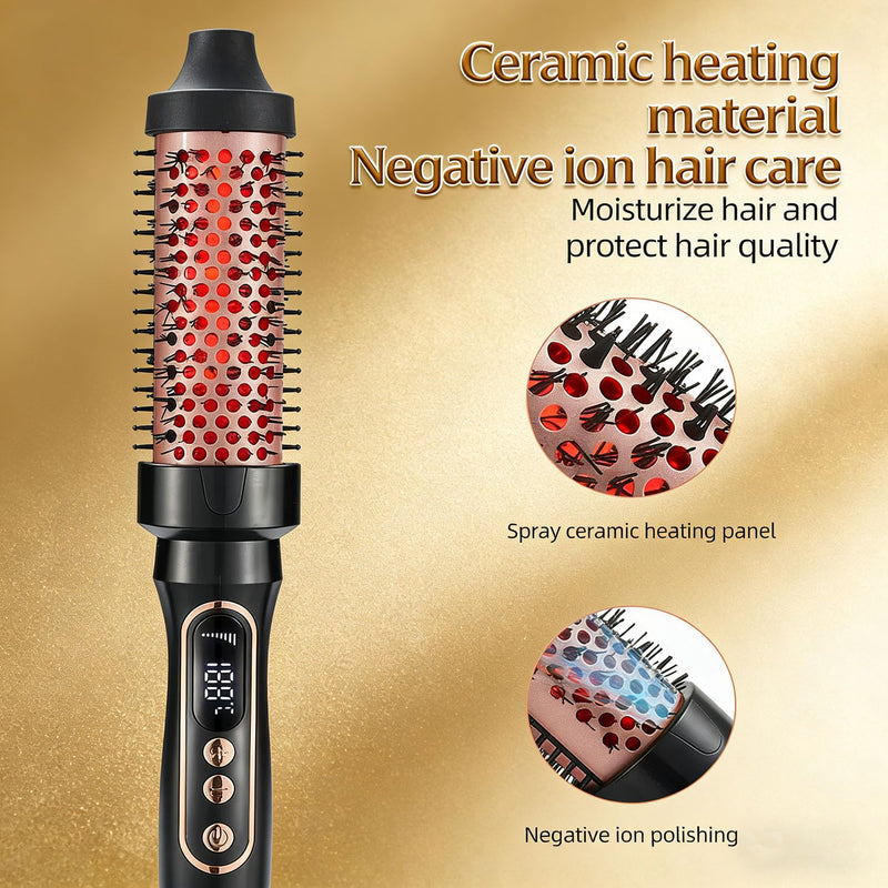 38mm Thermal Brush, Barrel Hot Hair Brush Heated Round with LCD Display for Women, Heated Curling Iron Create Natural Curls Dual Voltage with 6 Heat Settings, UK Plug, Rose Gold B