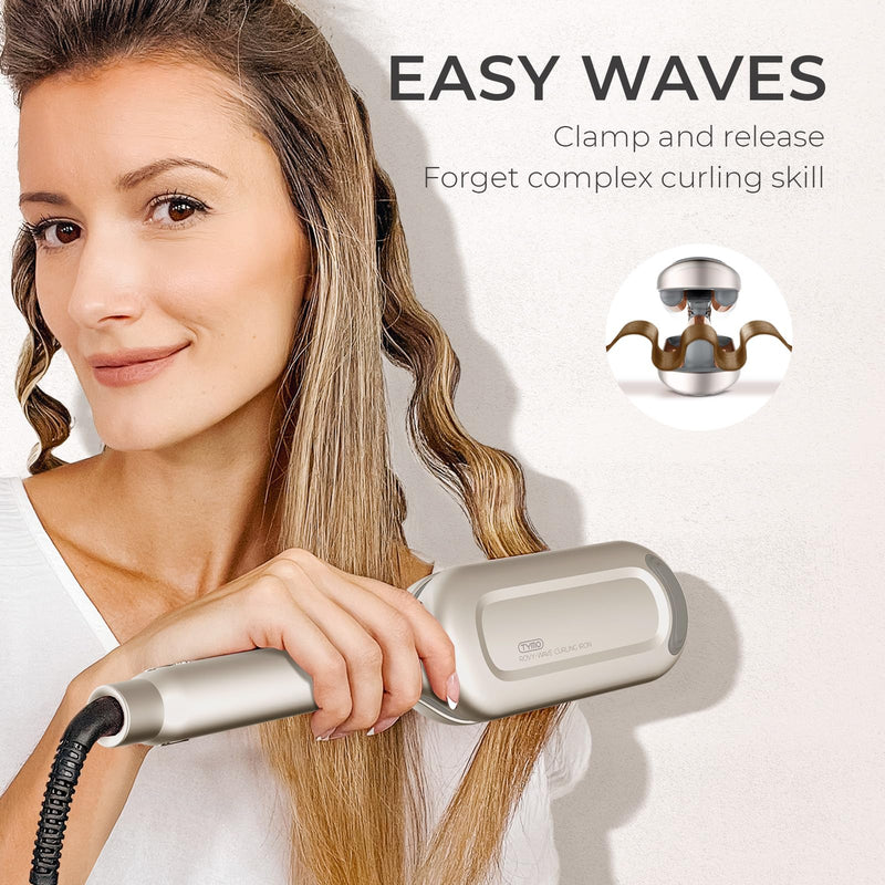 TYMO ROVY Hair Waver Crimper - Hair Curler, Deep Waver Curling Iron, Ionic Curling Wand with Ceramic Tourmaline Barrel for Women, Anti-Scald, Quick & Easy, Dual Voltage, Elegant Gold 32mm