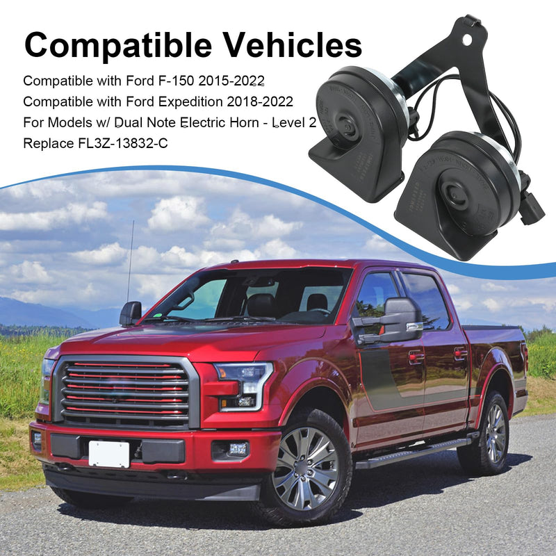 Horn Assembly with Bracket Dual Note Electric Horn Level 2 Compatible with Ford F-150 2015-2022 Expedition 2018-2022 Replaces# ‎‎FL3Z-13832-C