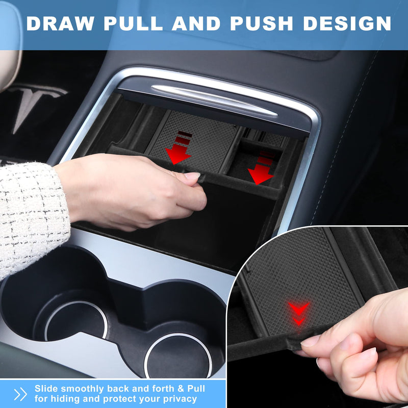 5Pcs 2023 Upgraded Center Console Organizer Tray Compatible for Tesla Model 3 Model Y Accessories 2023 2022 2021 Armrest Hidden Drawer Storage Box 1PC Webcam Cover 1PC Tissue Holder 5 Pack