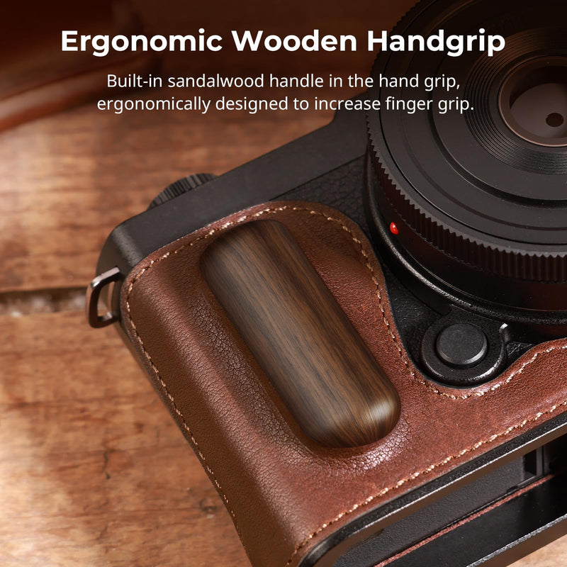 SMALLRIG Half Leather Case for Panasonic LUMIX S9 - Vintage Style Camera Case with Aluminum Frame and Wooden Grip - 1/4"-20 Threaded Hole