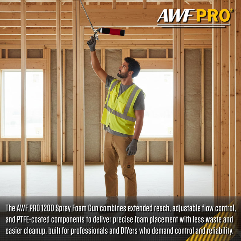 AWF PRO Spray Foam Gun – 2' Long Nozzle, High Precision, Adjustable Flow Control, Contractor-Grade Pro Applicator for Insulating Foam Sealant Non PTFE Coated Pack of 1