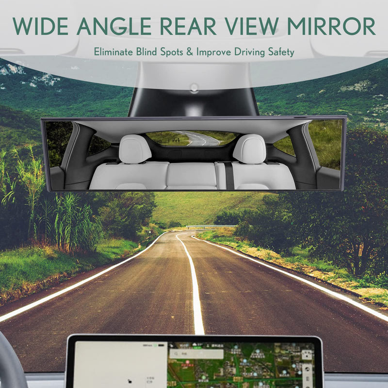 14" Wide Angle Rearview Mirror, Anti-Glare Clear Tint, Clip-on Flat Interior Mirror for Car SUV Truck – Universal Fit with Adjustable Clamps, Lightweight Design (Not Panoramic) 14" 1-pack