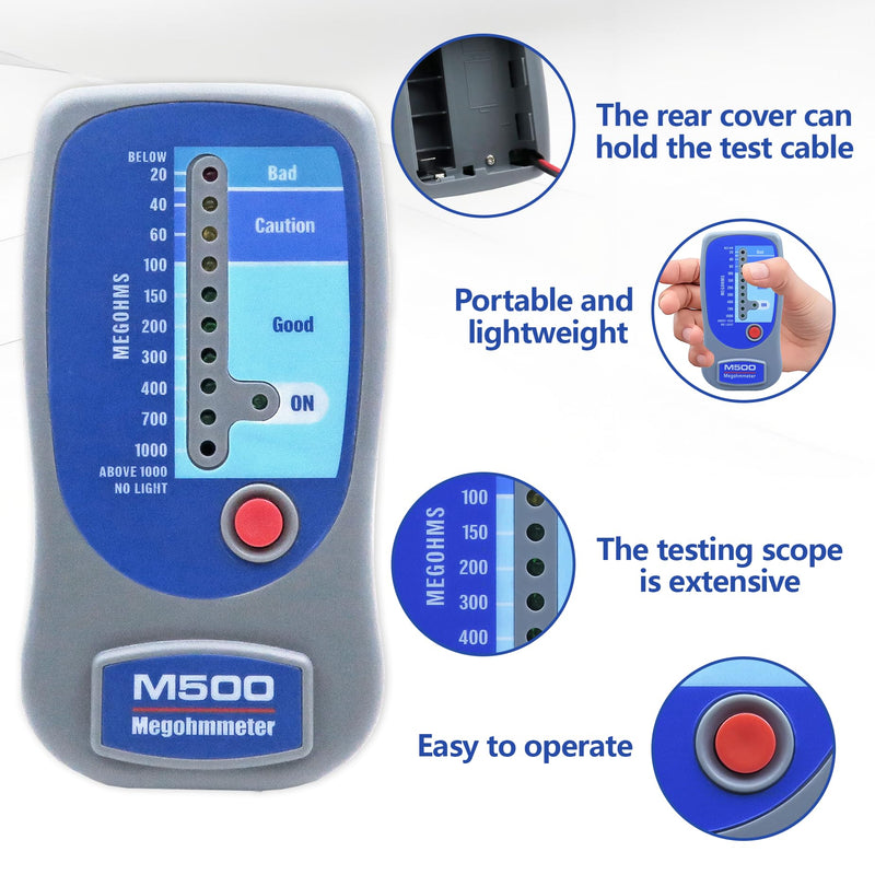 M500 Insulation Tester MEGOHMMETER, Compatible with Supco M500 Electronic Megohmmeter, Multimeter Tester, Compressor Tester HVAC, Battery Operated, 1000 Megohms at 500 Volts, with Soft Carrying Case
