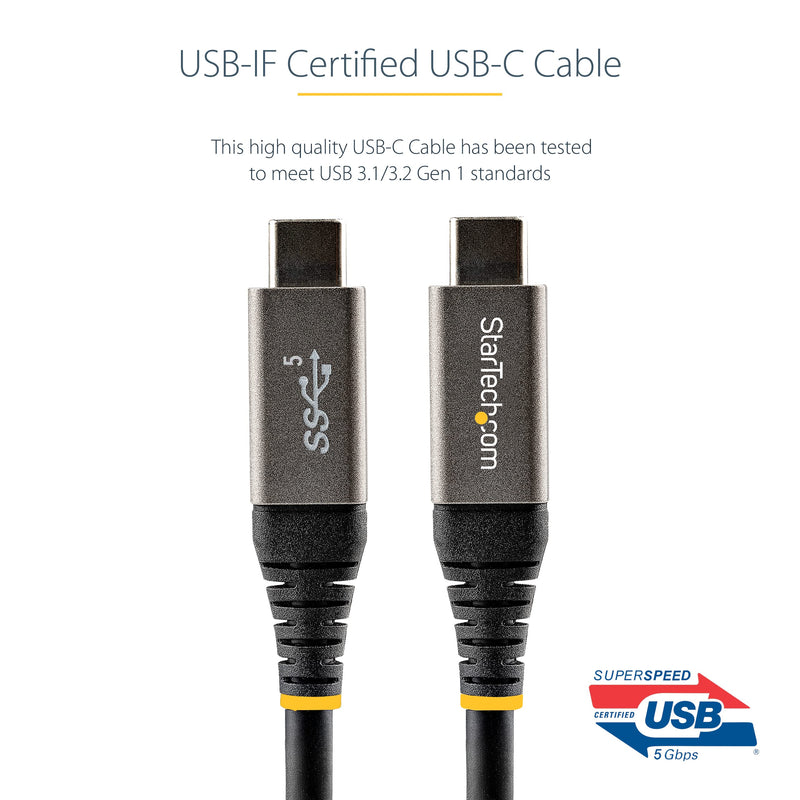 StarTech 6.6ft (2m) USB-C Cable, USB 5Gbps, 100W (5A) PD, 4K 60Hz DP Alt Mode, TPE Jacket, Thunderbolt Compatible Electronic Cable