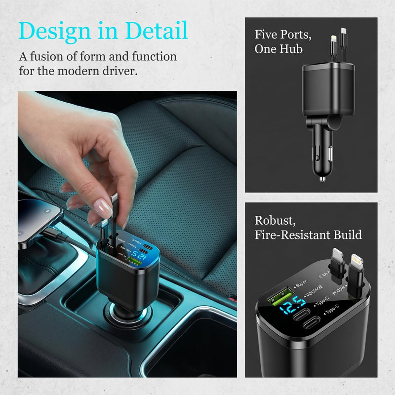The Retractable car Phone Charger (Supporting USB C Fast Charging) is a Must-Have Gift for Cars and is Suitable for iPhone 17/16/15/14 Series. It can Ensure Your Safety Throughout the Process.