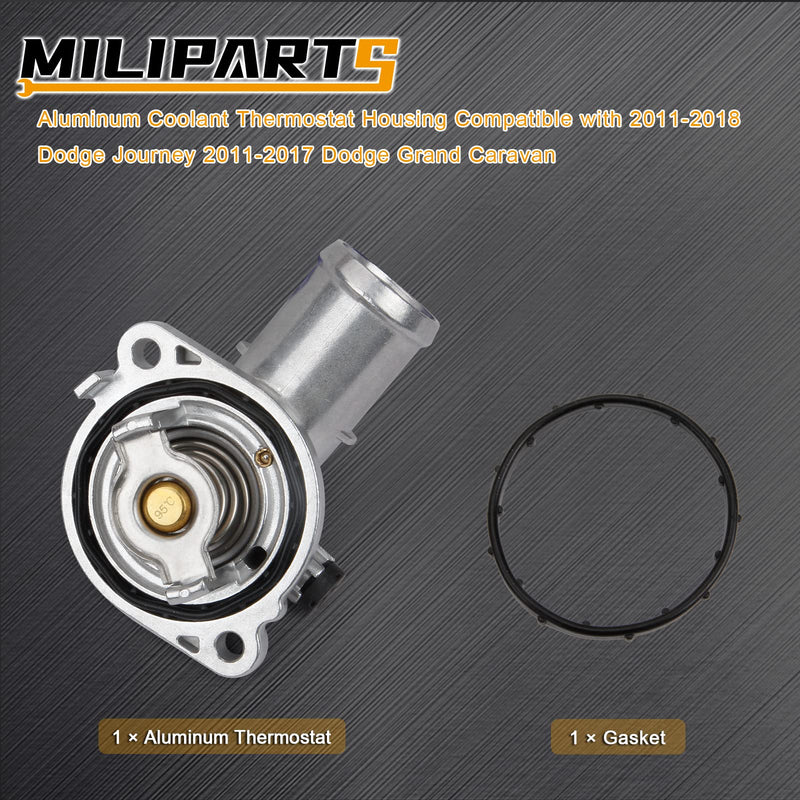 Coolant Thermostat Housing Compatible With 2011-2018 Dodge Grand Caravan Dodge Journey OE 5184570AH WHITE(Upgrade Aluminum)