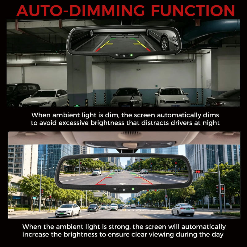 4.3 inch Car Mirror Monitor for Trucks and Vans, Auto-Dimming | 480 x 272 Resolution, 500 CD/m2 HD System, Multiple Video Inputs, With 360°Bracket, Only Supports CVBS, Auto Rear View Mirro
