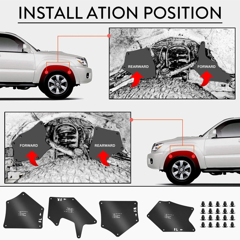 Toyota Tundra Fender Liner Splash Guard - Essential Wheel Well Liners for Tundra Sequoia 2007-2020, Top Toyota Tundra Accessories for Superior Protection(with 20 Clips), Black-D