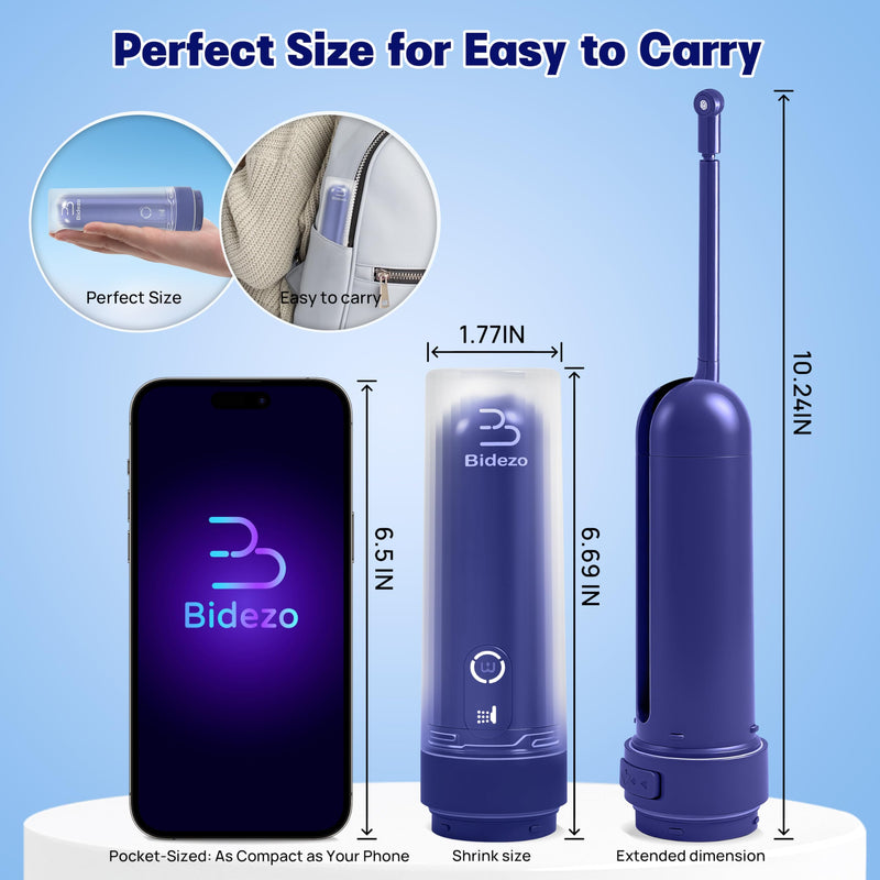 Portable Bidet for Travel with 180ml Bottle and Universal Adapter, 800mAh Battery for Upto 150 Uses on Full Charge with USB-C Cable, IPX7 Leakproof, 3 Pressure Modes Electric Travel Bidet