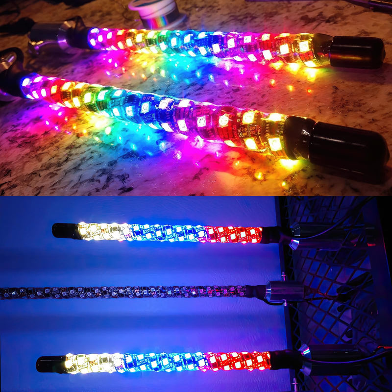 Whip Lights, 2Pcs 1FT RGB LED Whip Lights for Side by Side with Wireless Remote and APP Control, RGB Chasing Lighted Antenna Whips for UTV ATV Truck Polaris Dune Buggy RZR Can-Am