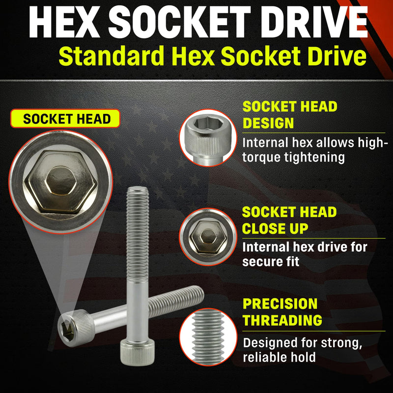 Chenango Supply 5/16-18 x 2-1/2 Stainless Steel Socket Head Cap Screws – 18-8 Stainless, Full Thread, Hex Drive 1/4, Coarse Thread Machine Screws, 25 Pieces (5/16-18 x 2-1/2)
