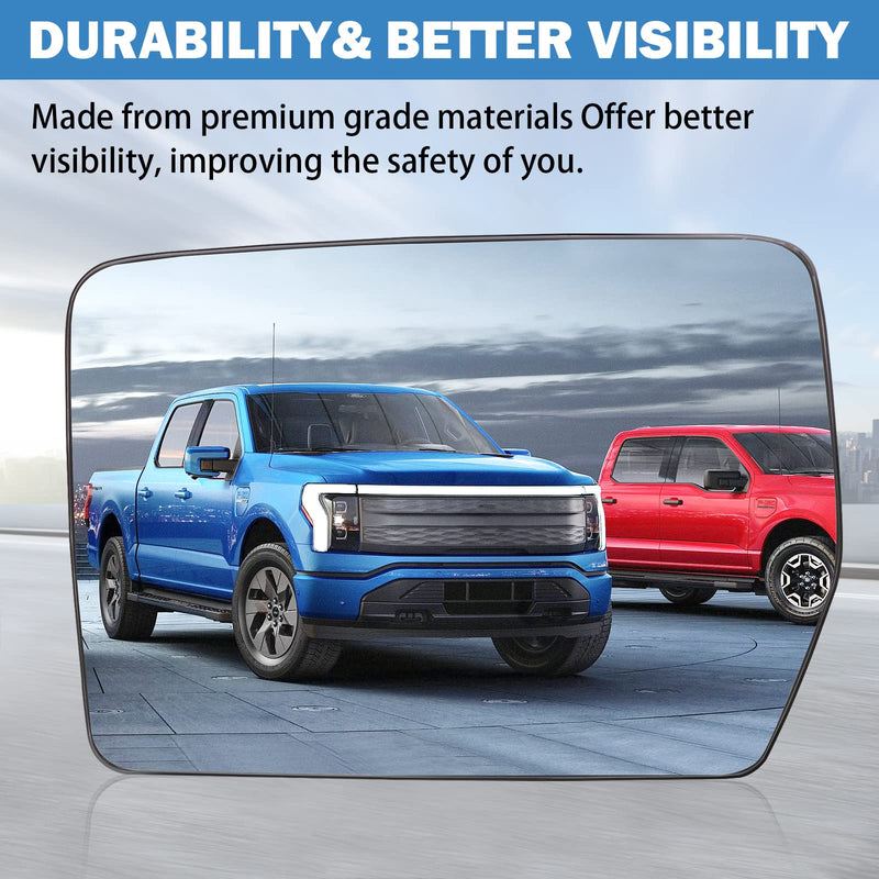 Driver Left Side Heated Mirror Glass Compatible with 2004-2014 Ford F150 - Exterior Side Rearview Convex Mirror w/backing Holder - Replace# 4L3Z-17K707-DB Driver Side (LH)