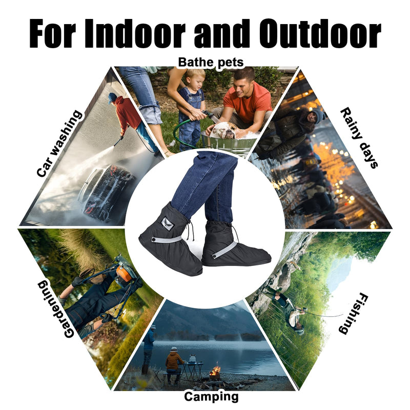 Waterproof Rain Cover Boot Non-Slip Shoe Covers with Zipper and Reflector Heavy Duty Reusable Rain Boots for Men Women L=11.81'' Black-Short style