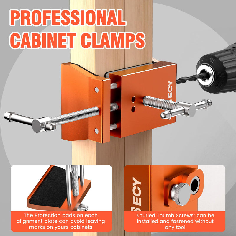 ECY Cabinet Clamps 2 Pack - Cabinet Face Frame Alignment Tool，Anodized Aluminum Alloy, Professional Installation Clamps for Woodworking & DIY Projects Orange