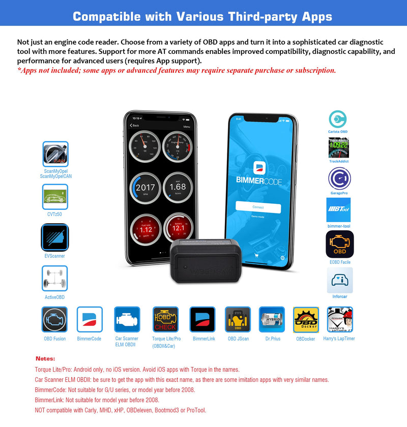 Veepeak OBDCheck BLE+ Bluetooth OBD II Scanner Wireless Car Diagnostic Scan Tool Check Engine Code Reader for iOS & Android