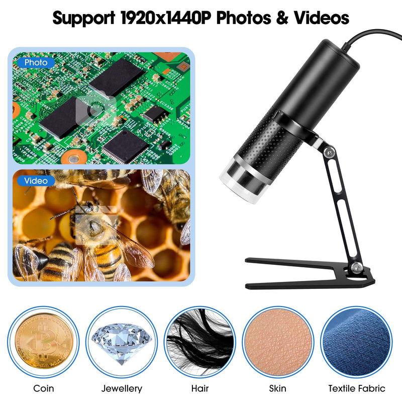 USB Digital Microscope Compatible with iOS and Android Devices (Not for Any PC), 50x-1600x Magnification, 1920x1440P HD Portable Microscope Camera for Adults, Children, Students