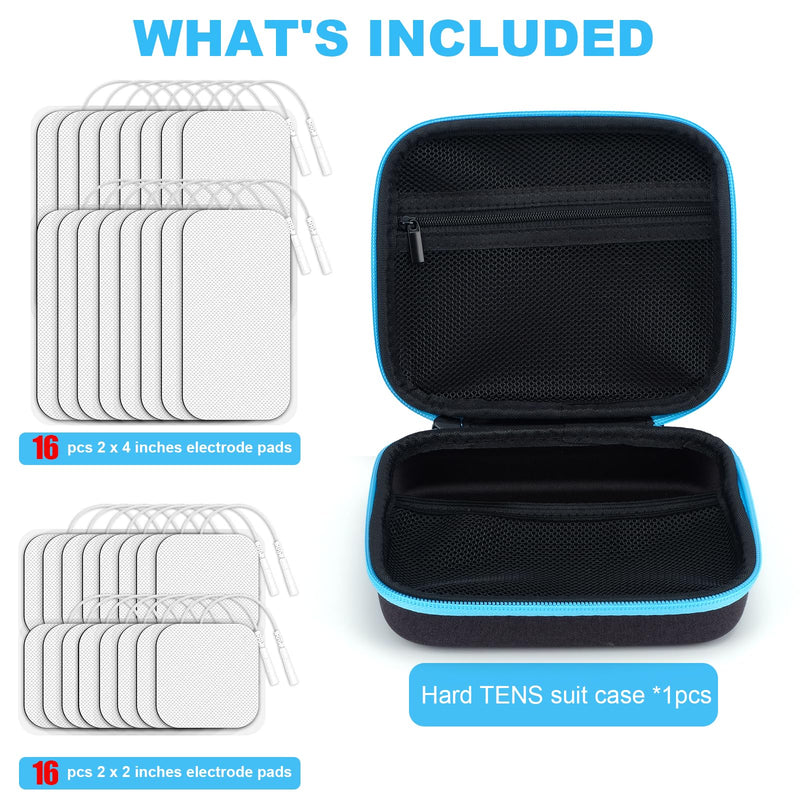 Tens Unit Electrode Pads with Carry Case, 32 PCS 2" and 2"x4" Tens Unit Replacement Pads with Upgraded Self-Stick Performance for Electrotherapy, Compatible with AUVON TENS, TENS 7000, Etekcity