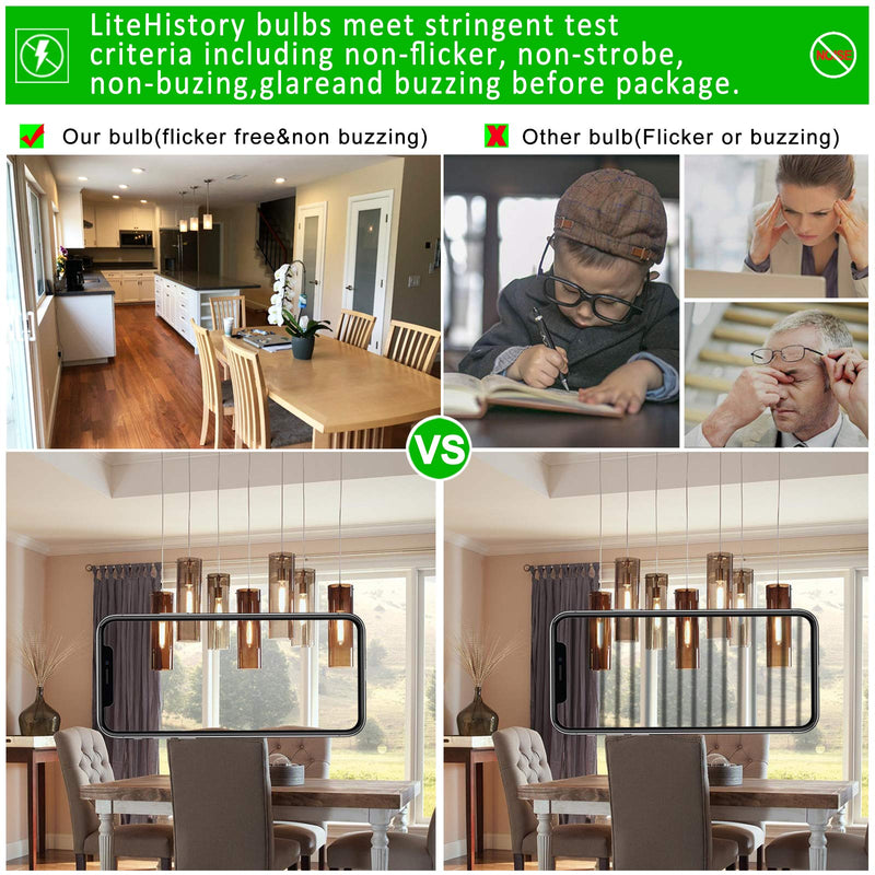 LiteHistory Dimmable E26 Light Bulb 6W Equal 60 watt led Light Bulb AC120V Warm White 2700K Edison 60 Watt 600LM T10 Bulb for Rustic Pendant,Industrial Pipe,Wall sconces,Vanity 6Pack 6w=60w Warm White 2700k 7.3 Inch(6 count)