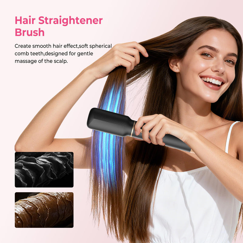 Atopskins Airbrush 5 in 1 Magic Styler Hair Styler 5 in 1 Airstyler 1000W | Hair Dryer Brush with Curl,Straighten,Volumise, Smooth and Hairdryer Brushes,Multi Gift, Curl, Straighten, Wavy, Smooth Black