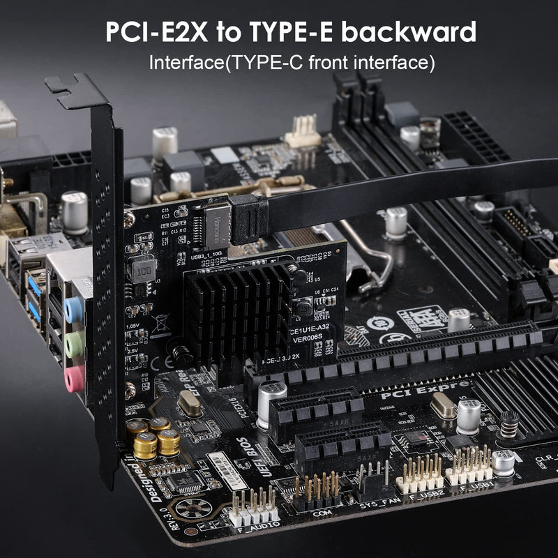 PCI-E 2X to USB3.1 Front Type-C, 10Gbps Type-E Backward Expansion Card, PCI Express 3.0 X2 Adapter(ASM3142), Riser Card for Desktop PCS, Supports PCIE X2/X4/X8/X16