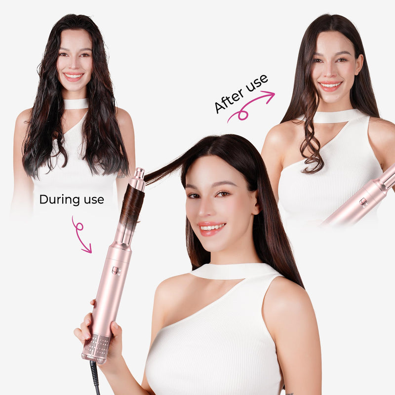 Atopskins Airbrush Hair Styler 6 in 1 Pro Air Styler Airbrush 6 in 1 Multi Styler with Blow Dry Hair Brush, Aircurler, Magic Hair Styler for Dry, Curl, Volumize, Straighten, Sleek in One Step White