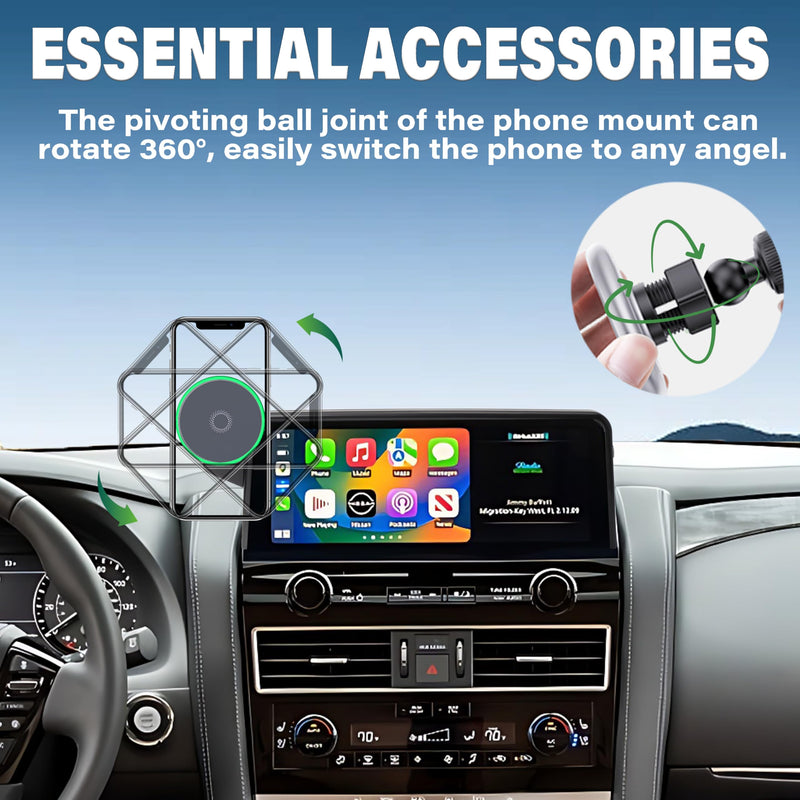 Car Phone Mount for Nissan Armada 2021-2024/Infiniti QX80 2022-2024 | 12.3-inch Screen Clip-On MagSafe 15W Fast Wireless Charger Cell Phone Holder,3D Fit Navigation 360° Rotatable Cradle for 2021-2024 Armada/2022-2024 QX80(12.3 Inch)